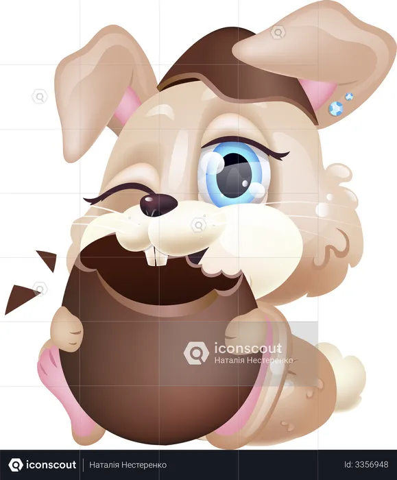 Cute bunny eating chocolate egg  Illustration