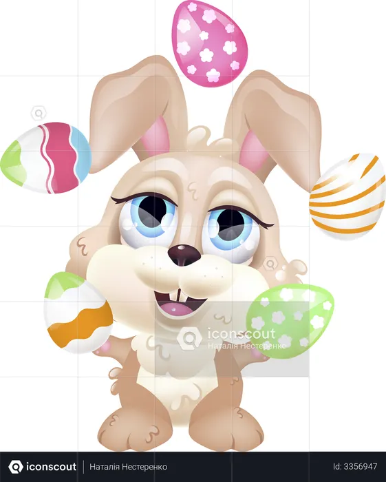 Cute bunny juggling eggs  Illustration