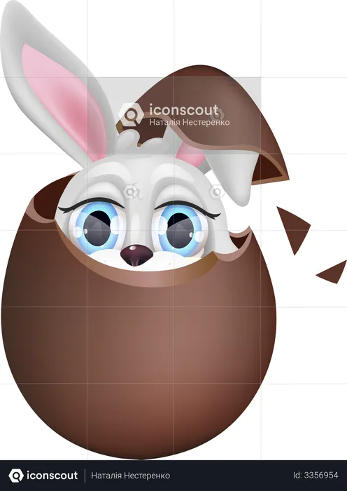 Cute bunny sitting in chocolate egg  Illustration