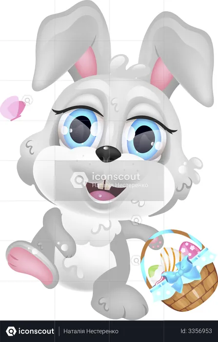 Cute bunny with Easter basket  Illustration