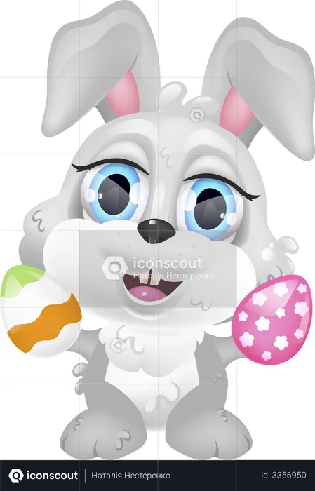 Cute bunny with easter eggs  Illustration