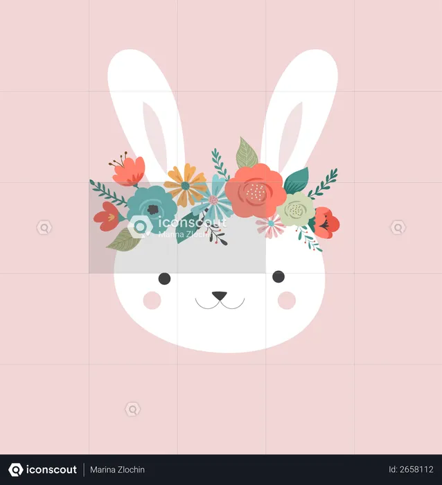 Cute bunny with flower crown  Illustration