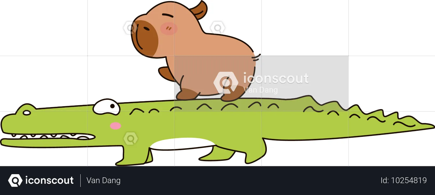 Cute Capybara with crocodile  Illustration