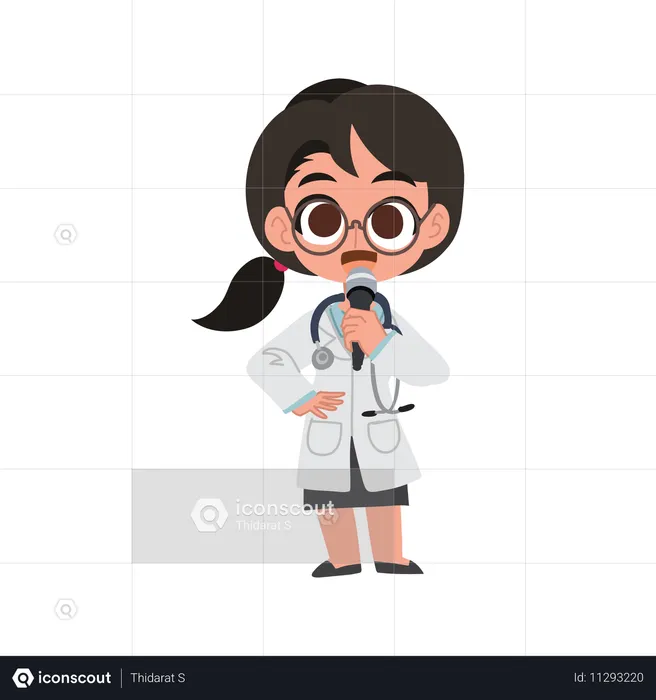 Cute cartoon female doctor speaking with microphone  Illustration