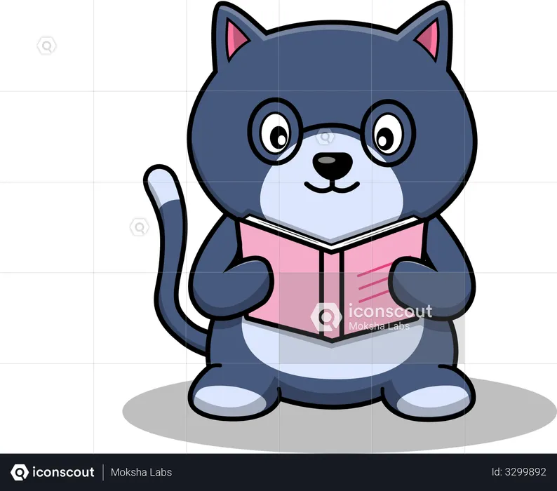 Cute Cat Reading Book  Illustration