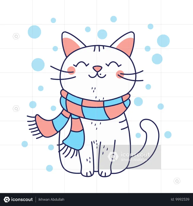 スカーフをつけたかわいい猫  イラスト