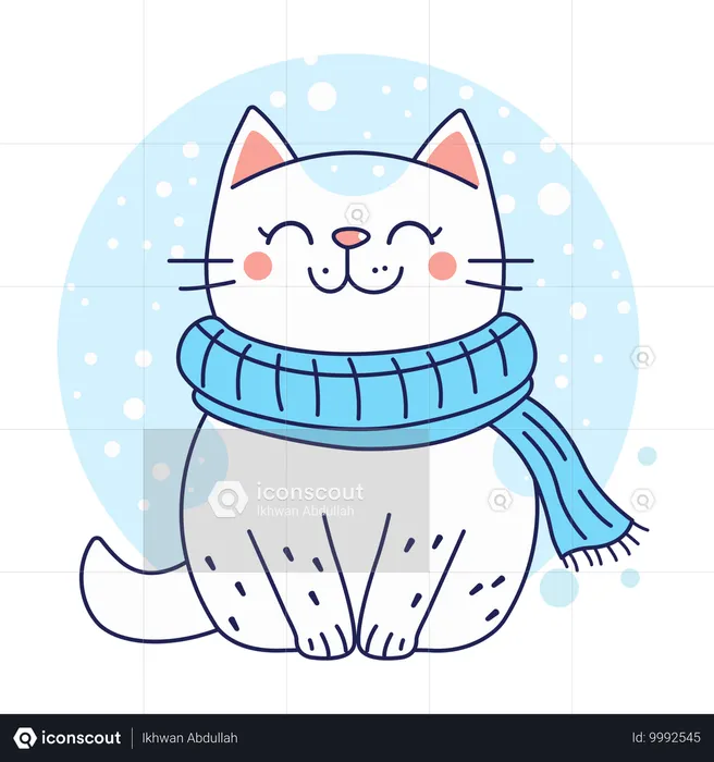 Cute cat wearing scarf in december season  Illustration