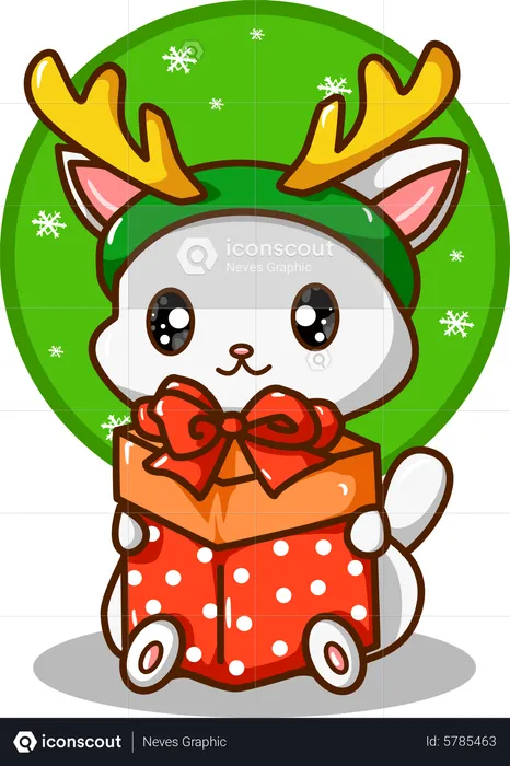 Cute cat with Christmas gift  Illustration