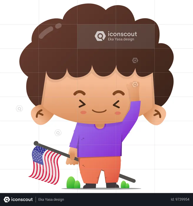 Cute character respectfully carrying American flag  Illustration