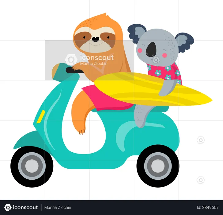 Cute characters of koalas and sloths, having fun  Illustration