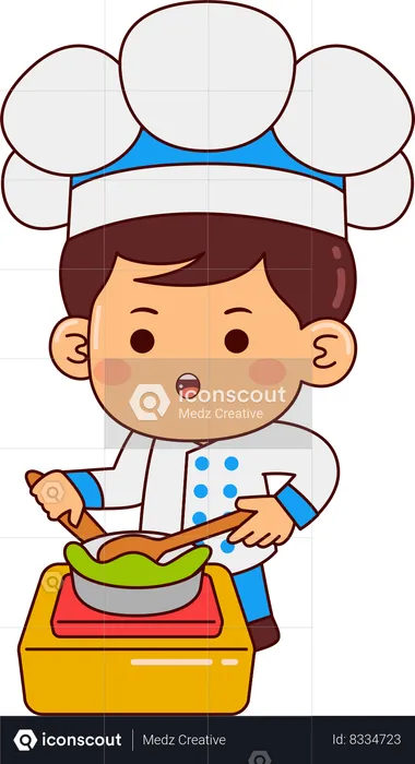 Cute Chef Boy Making Food  Illustration