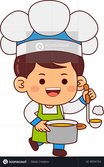 Cute Chef Boy Serving Food  Illustration