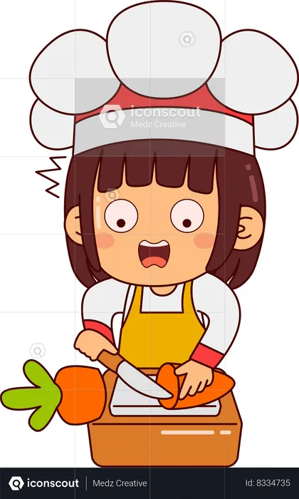 Cute Chef Girl Cutting Carrot  Illustration