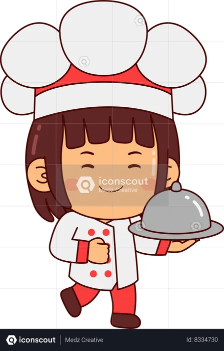 Cute Chef Girl Holding Cuisine  Illustration