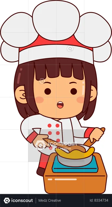 Cute Chef Girl Making Food  Illustration