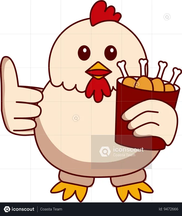 Cute Chicken holding chicken leg  Illustration