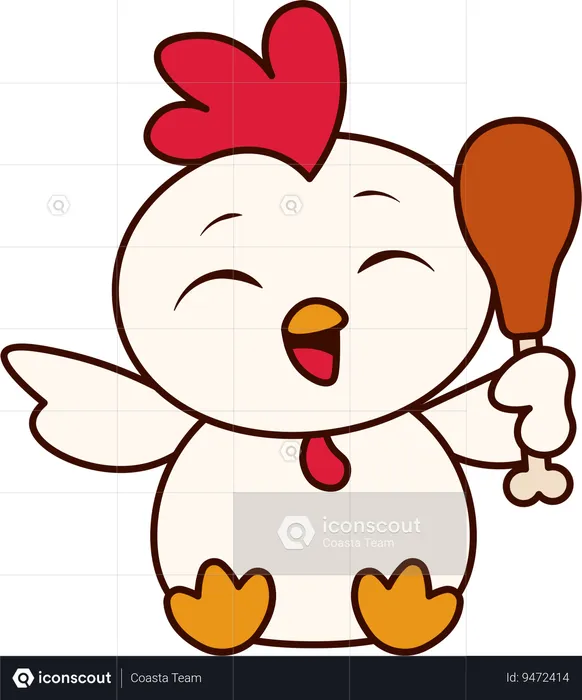 Cute Chicken holding chicken leg  Illustration