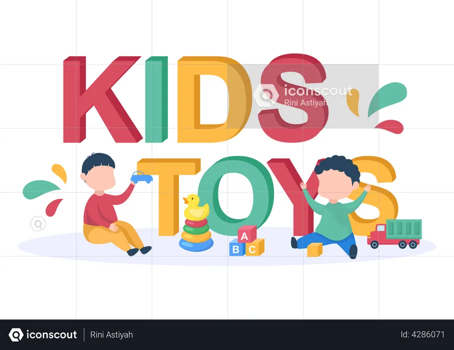 Cute Children Playing with toys  Illustration