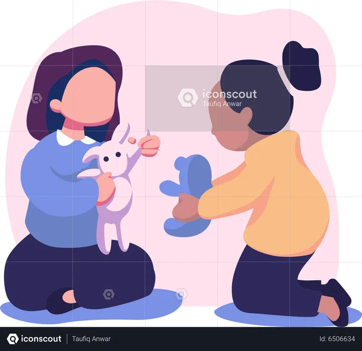 Cute Children Playing with toys  Illustration