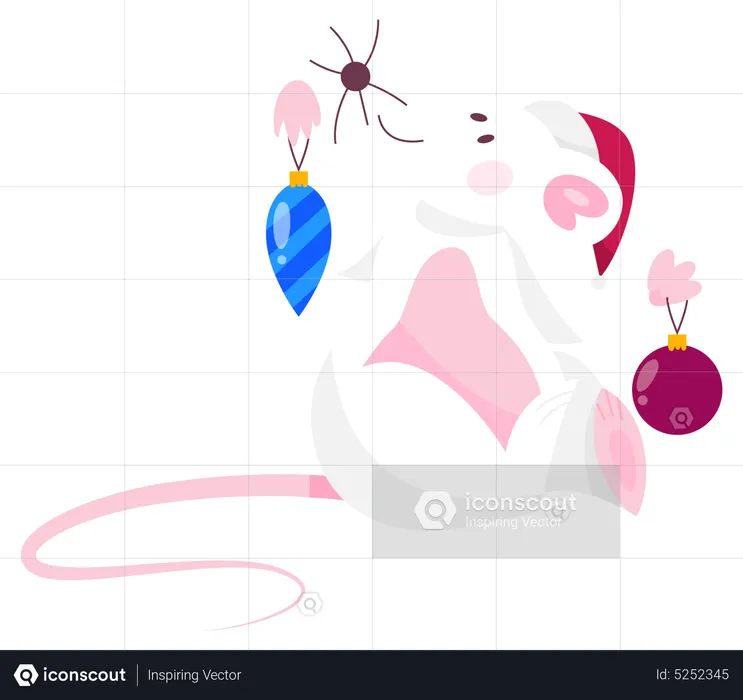 Cute Christmas rat with decorative items  Illustration