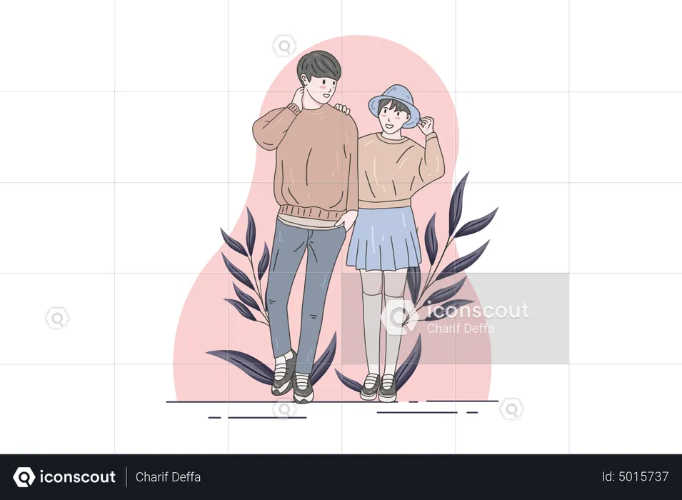 Cute couple pose together  Illustration