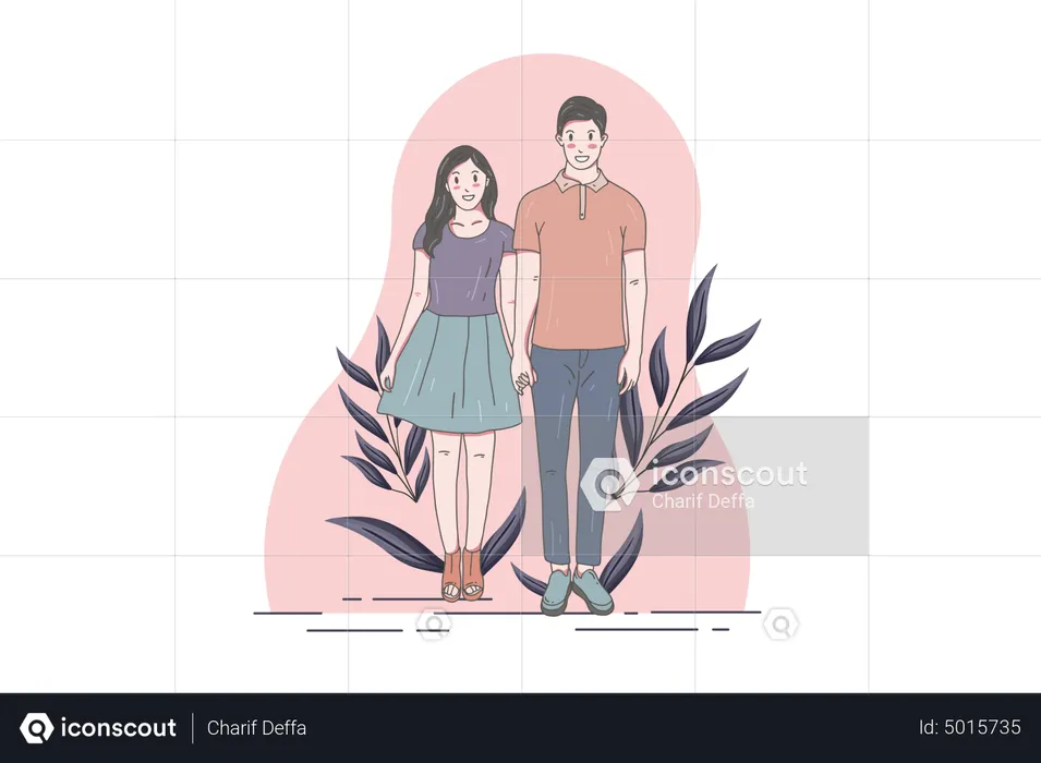 Cute couple stand together for picture  Illustration
