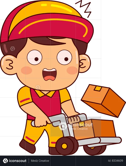 Cute Courier Boy Holding Logistic Cart  Illustration
