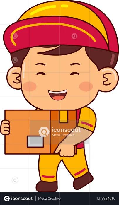 Cute Courier Boy Holding Logistic  Illustration