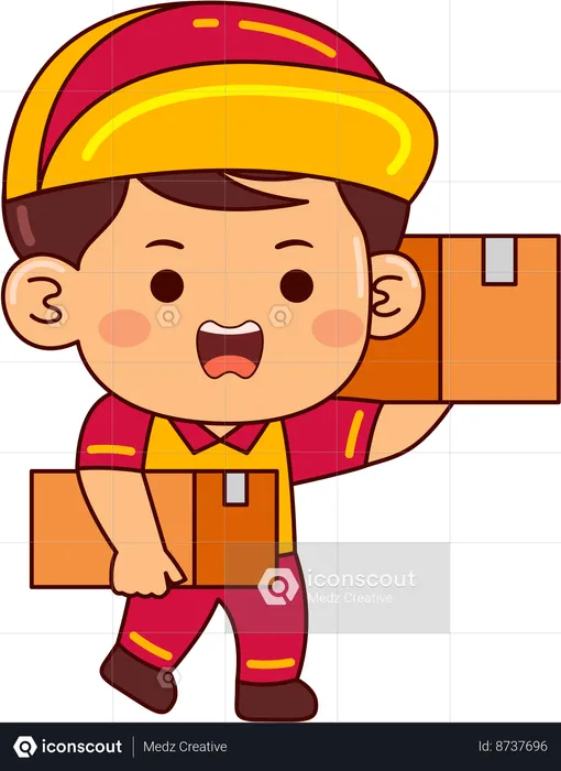 Cute courier boy holding parcel  Illustration