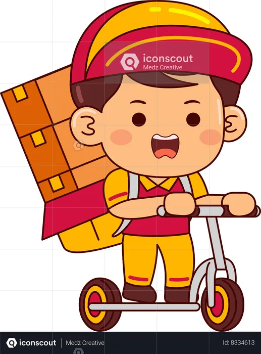 Cute Courier Boy Riding Scooter For Delivery  Illustration