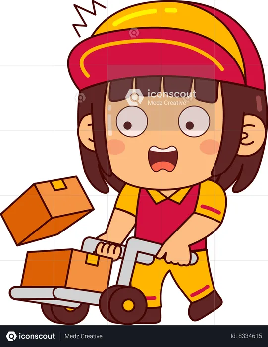 Cute Courier Girl Holding Logistic Cart  Illustration