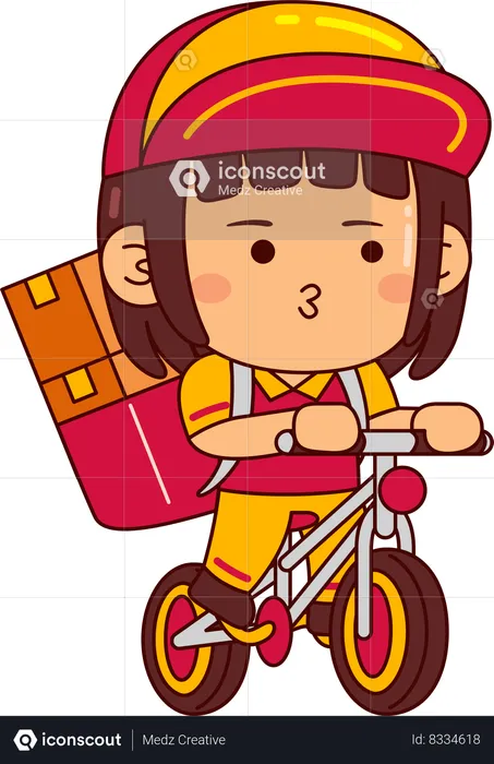 Cute Courier Girl Riding Cycle Delivery  Illustration