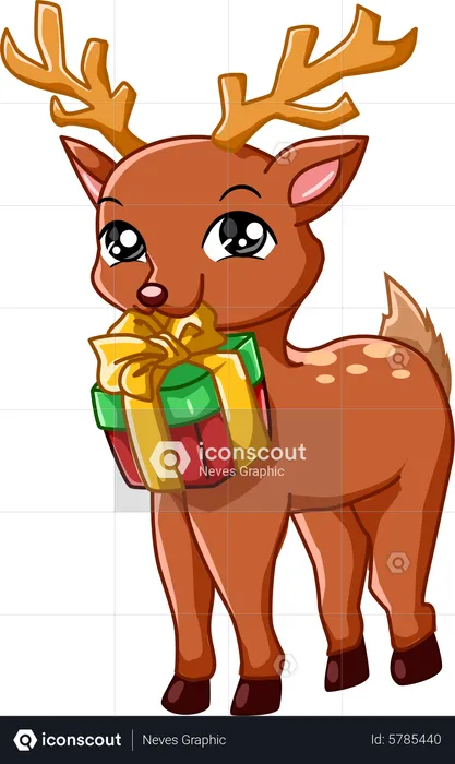 Cute deer carrying Christmas gift  Illustration