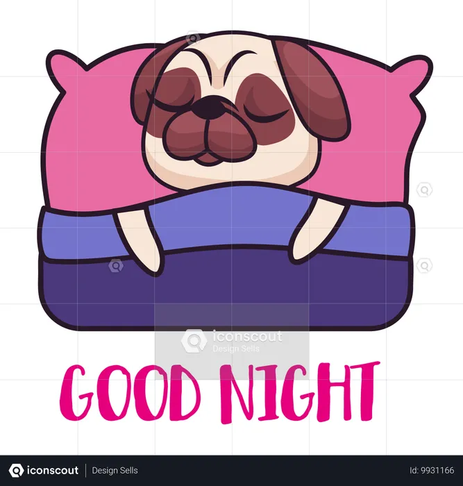 夜に眠るかわいい犬  イラスト