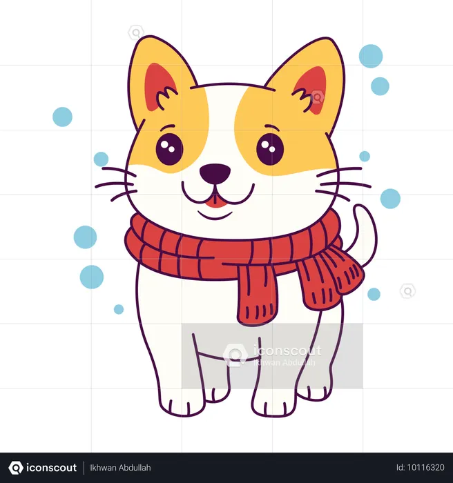 Cute Dog Wearing Scarf in Winter Season  Illustration