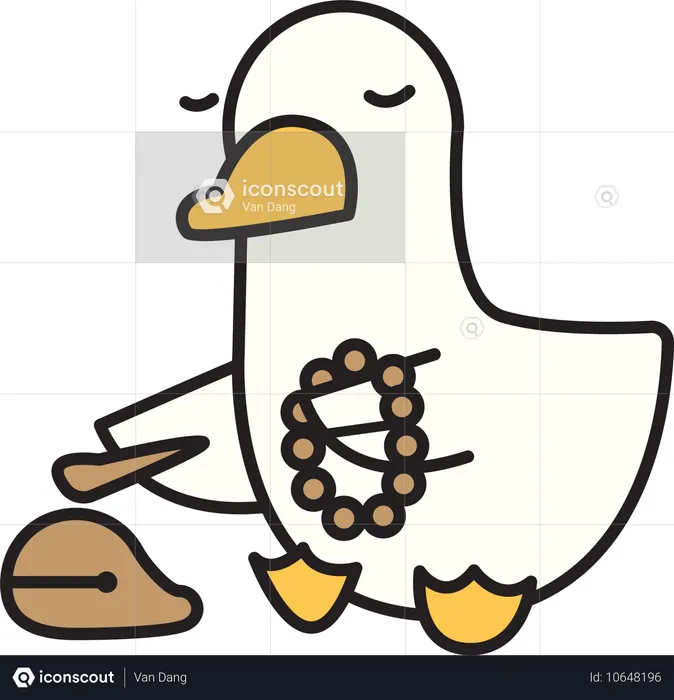 Cute duck with Buddhist wooden fish  Illustration