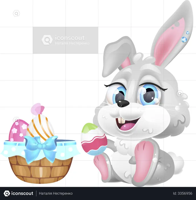 Cute Easter hare with eggs basket  Illustration