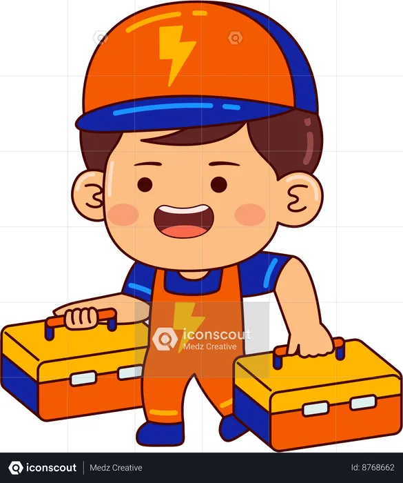 Cute electrician boy holding toolkit  Illustration