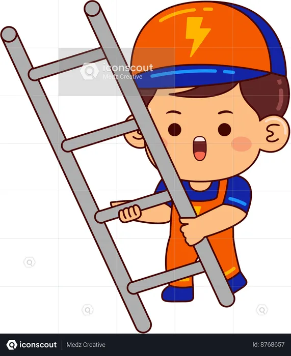 Cute electrician boy with ladder  Illustration