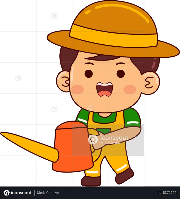 Cute farmer boy holding water can  Illustration
