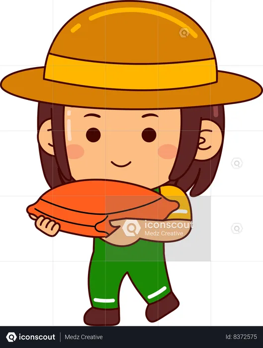 Cute farmer girl holding seed packet  Illustration