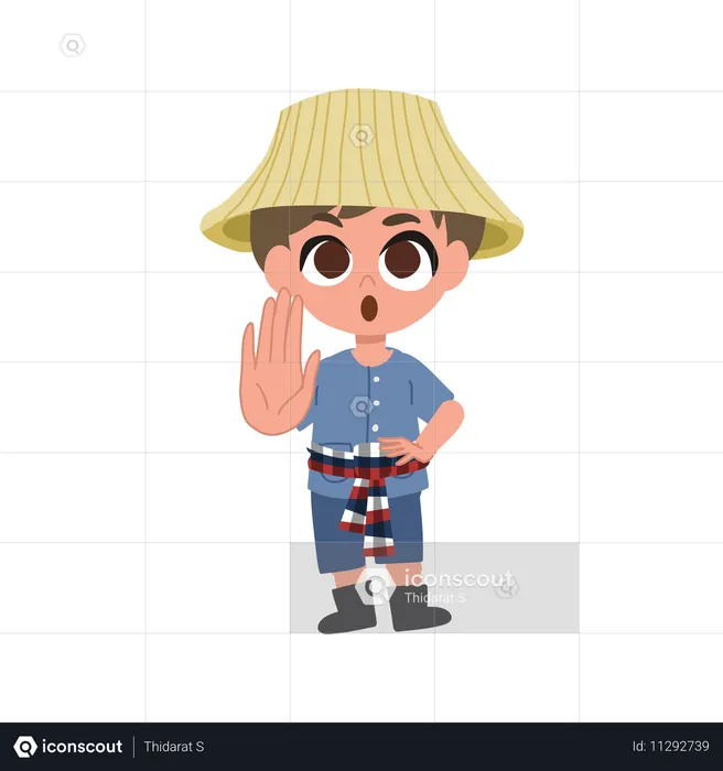 Cute Farmer Raising Hand In Warning Sign  Illustration