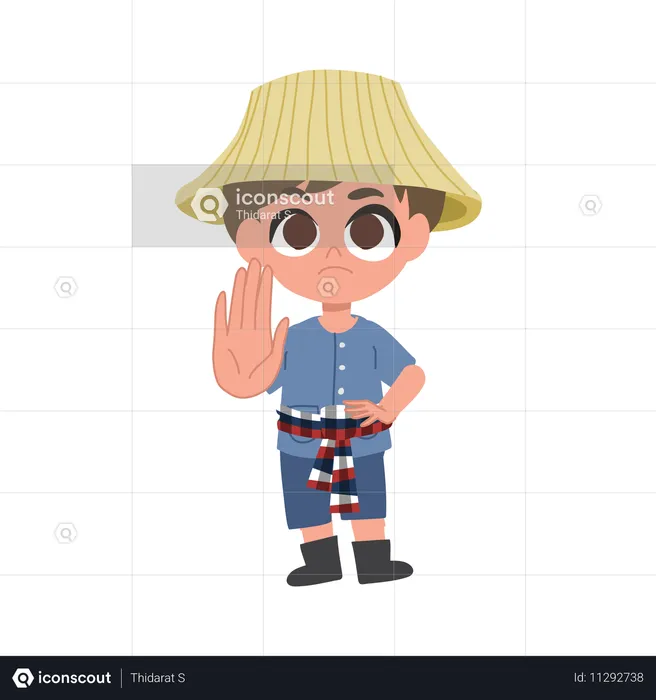 Cute Farmer Raising Hand In Warning Sign  Illustration