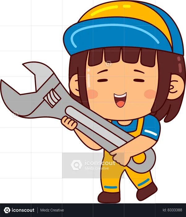 Cute Female mechanic with wrench  Illustration
