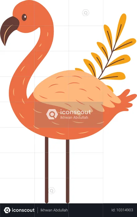 Cute Flamingo with Leaves  Illustration