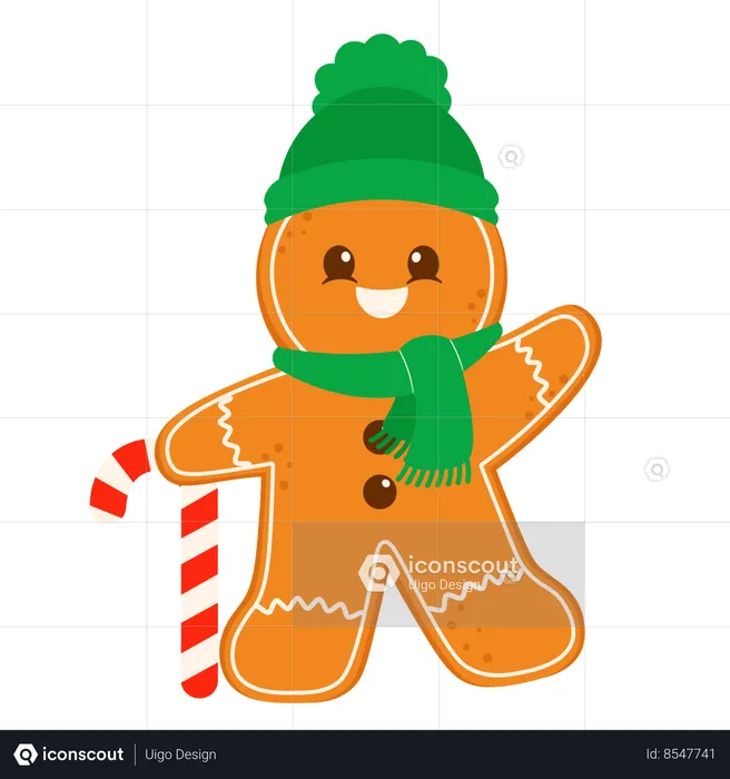 Cute Gingerbread With Candy Cane  Illustration