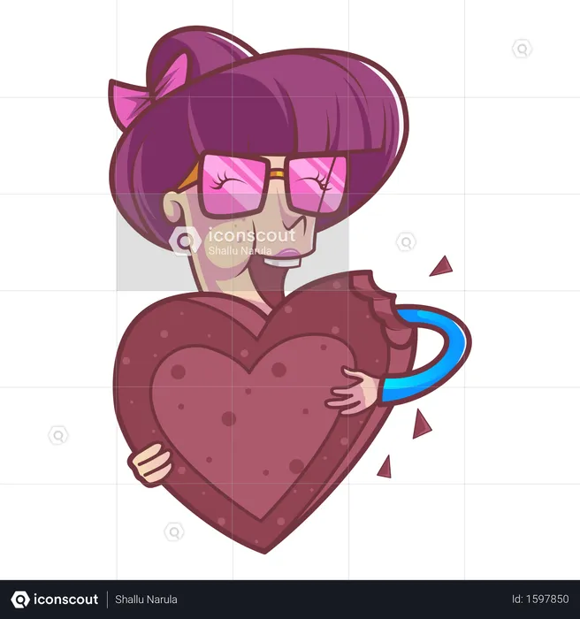 Cute girl eating heart shape chocolate  Illustration