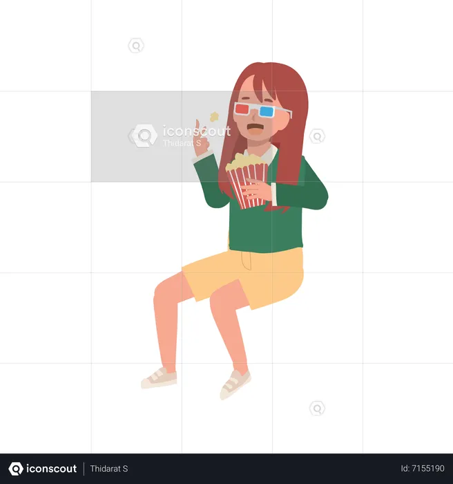 Cute girl enjoy with popcorn in cinema  Illustration