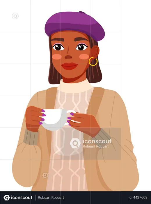Cute girl holding coffee cup  Illustration