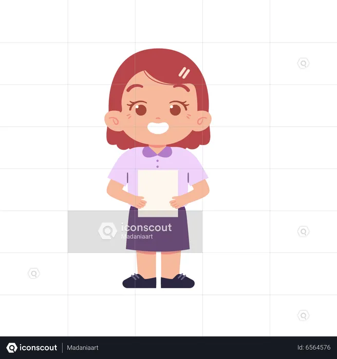 Cute Girl Holding Document  Illustration